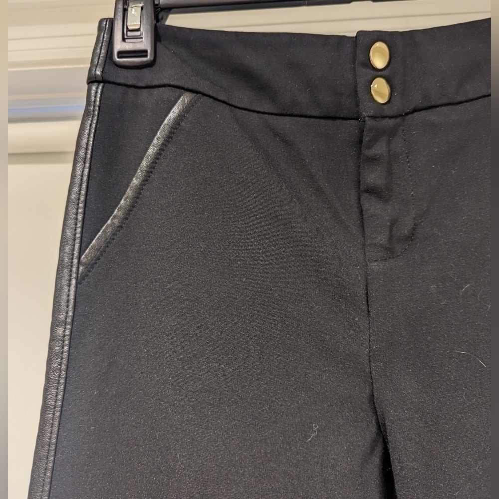 BEBE Black Skinny Pants With Vegan Leather Trim Size 2 - Picture 2 of 4